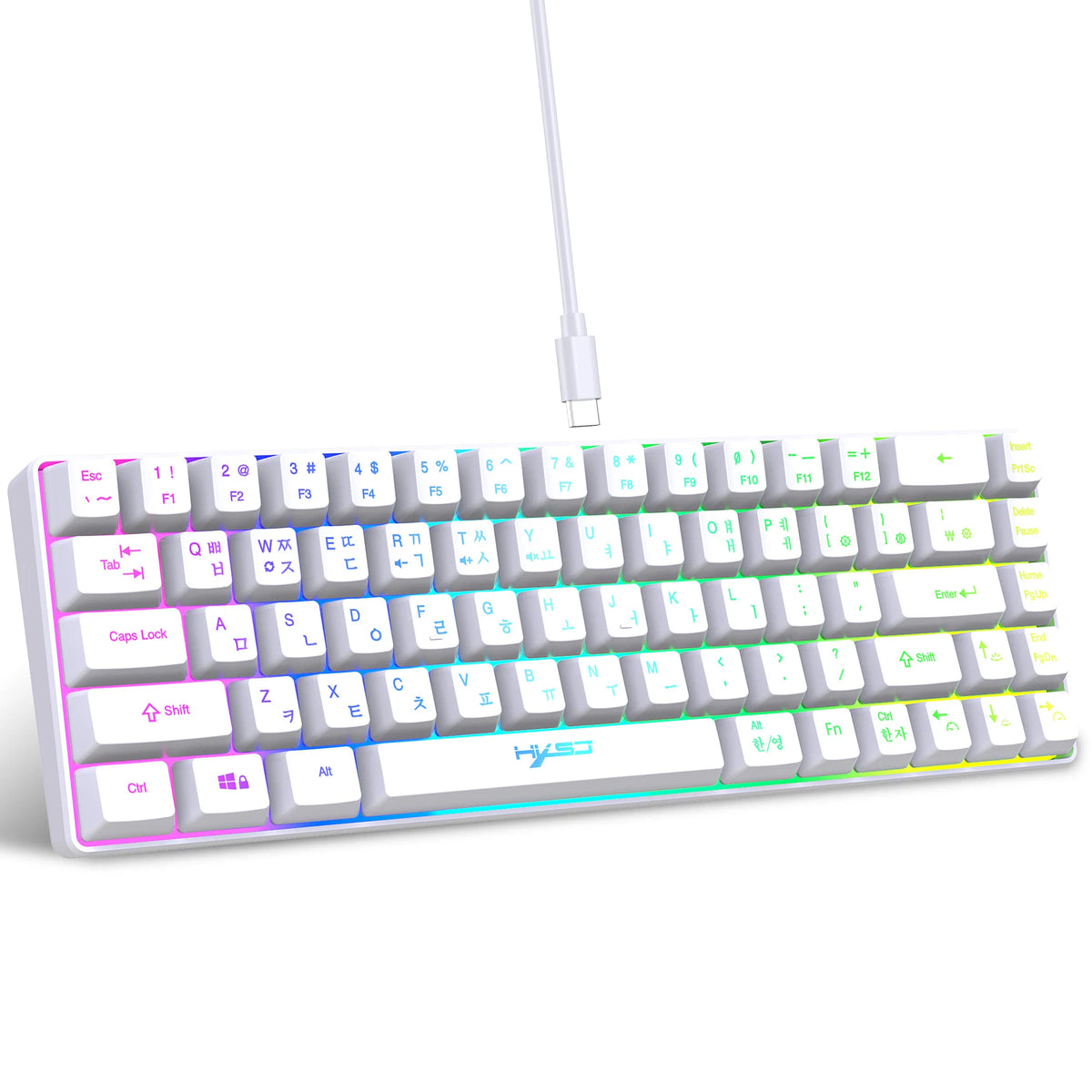 68 Keys Gaming Keyboard USB Wired Portable 20 RGB Backlight Korean Keyboard for Windows Laptops Computer