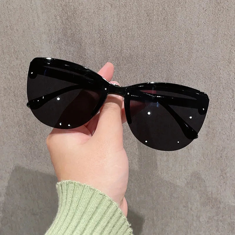 Cat's Eye Sun Glasses Retro Half Frame Sunglasses Fashion Women's Decorative Sunglasses