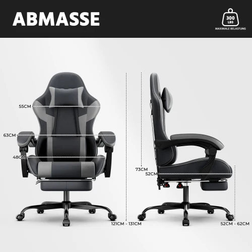 Ergonomic PU leather gaming chair with lumbar support, adjustable height and backrest, 200KG load capacity, black orange