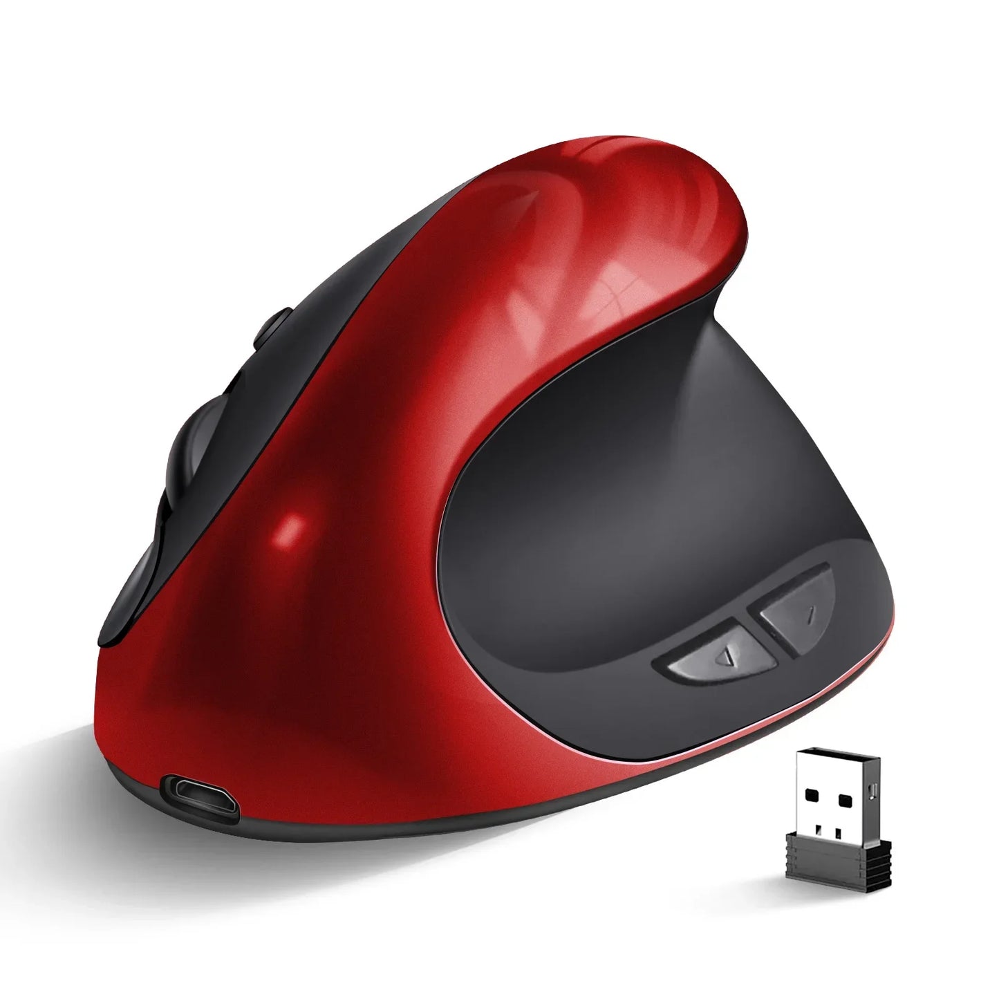 BTS-908 Ratón vertical recargable superventas, ratón inalámbrico ergonómico con receptor USB 2.4G, 1600 DPI ajustables y 6 botones