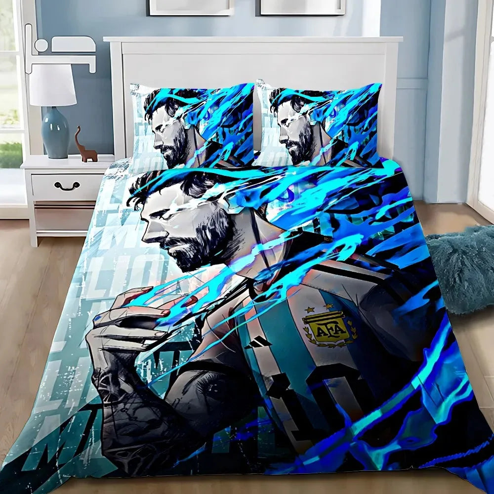 Set de ropa de cama Football Star M-messis con funda nórdica y funda de almohada para adulto, niño y niña, decoración de dormitorio infantil, tamaño individual, doble y grande