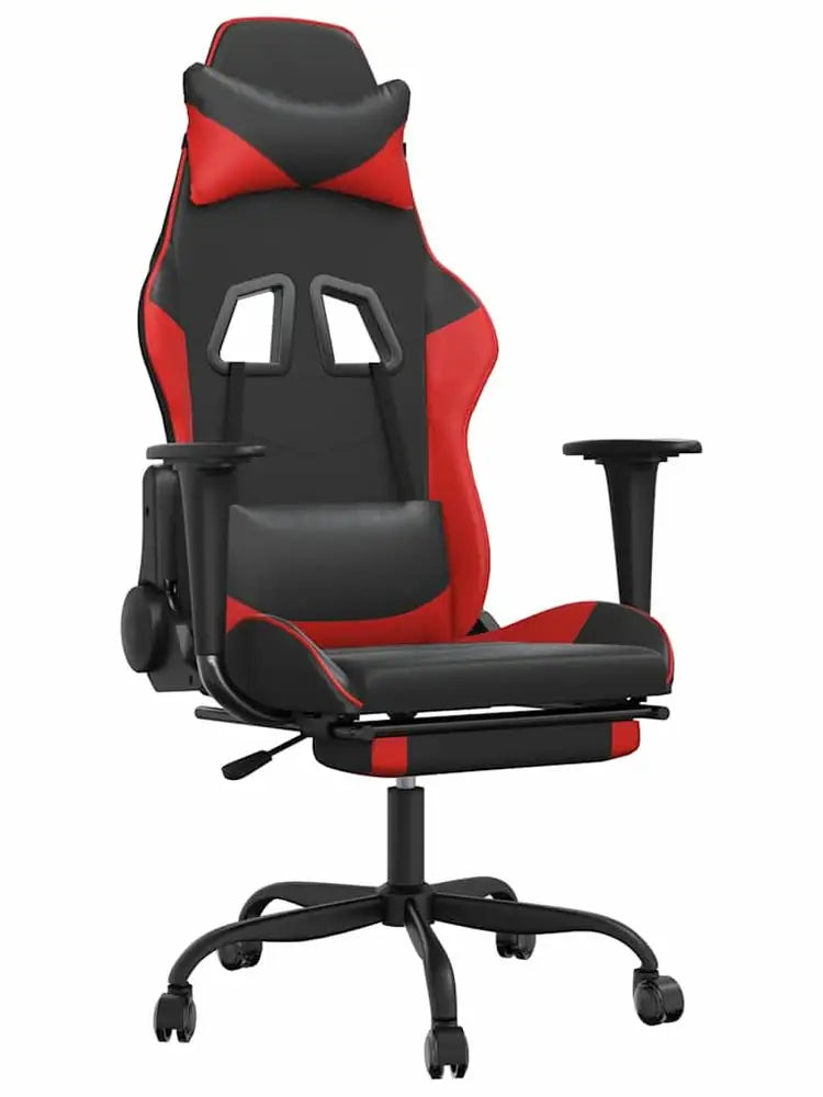 Massage Gaming Chair with Footrest Black and Red 66X56X120.5-131 cm in Imitation Leather, Reclining 360° Swivel Chair Maximum 110 kg
