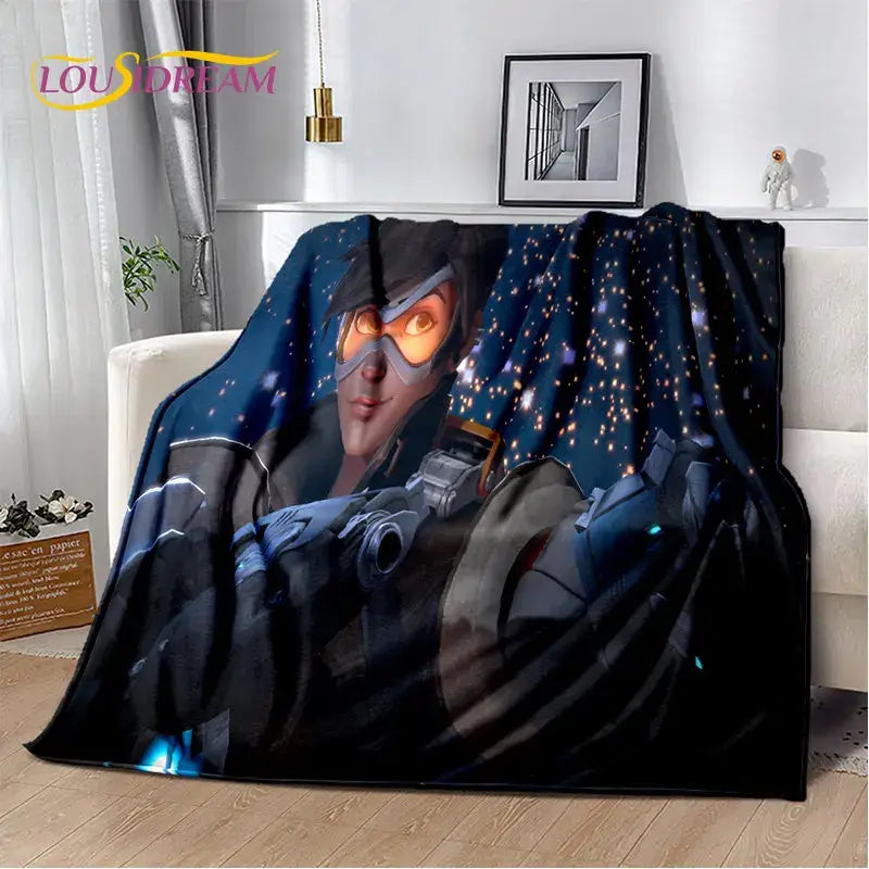Overwatch Gamer DVA Reaper Manta Macia de Peluche, Manta de Flanela para Sala de Estar, Quarto, Cama, Sofá, Piquenique, Criança, 3D
