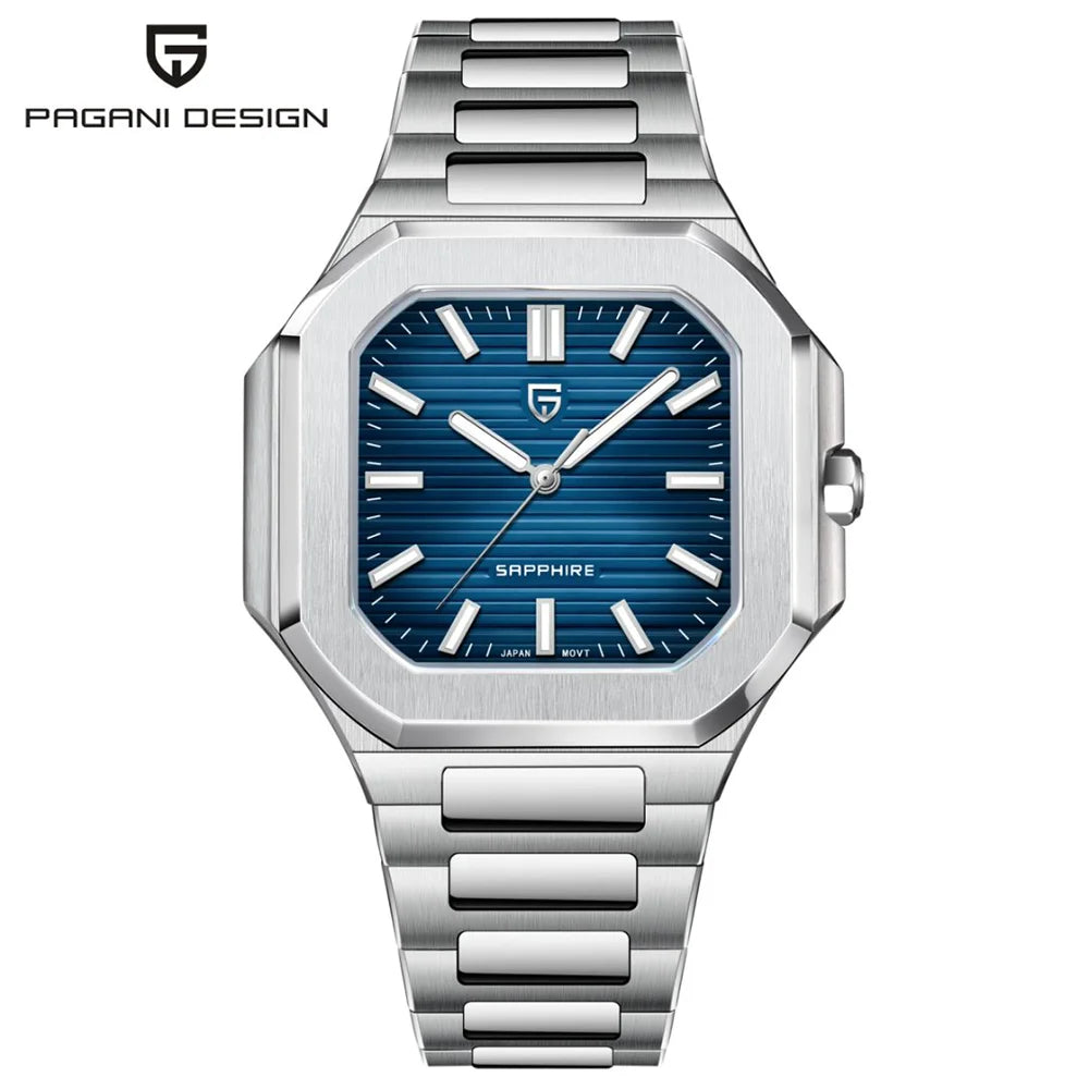 Reloj cuadrado de cuarzo para hombre PAGANI DESIGN New V2, marca de lujo premium, deportivo, resistente al agua, de zafiro y acero inoxidable