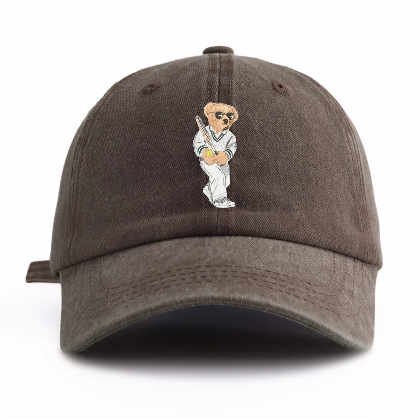 1pc Baseball Bear Print Washed Baseball Cap for Adults, Minimalist Retro Style Casual Soft Adjustable Dad Hat, Perfect As Gift