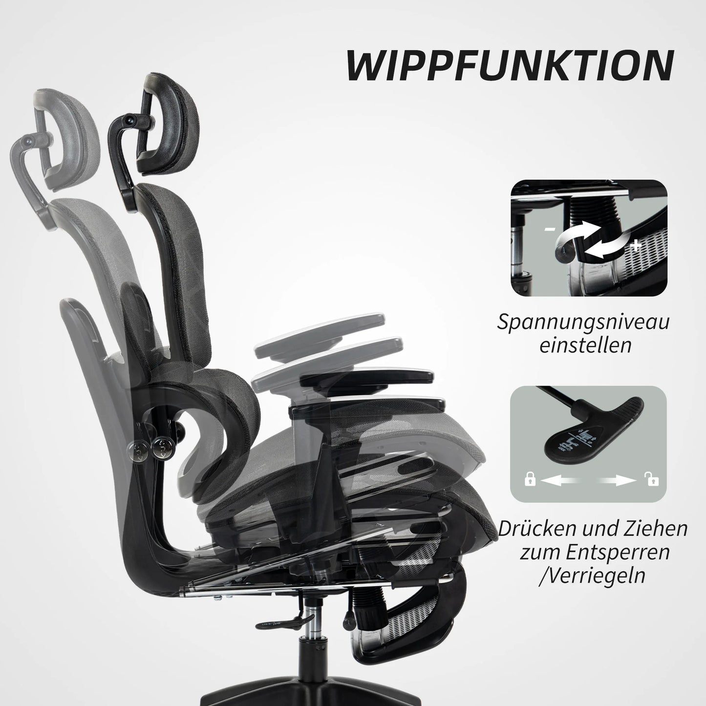 Black Ergonomic Mesh Office Chair, Lumbar Support, Recliner & Footrest, Height Adjustable