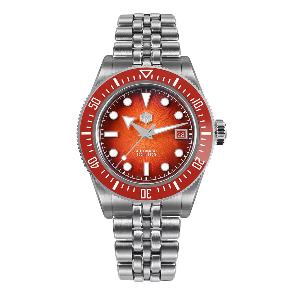 Relógio de mergulho de luxo para homem San Martin 40mm Miyota 9015, mostrador em esmalte sunburst, relógio de pulso mecânico automático, resistente à água 200m, SN0148