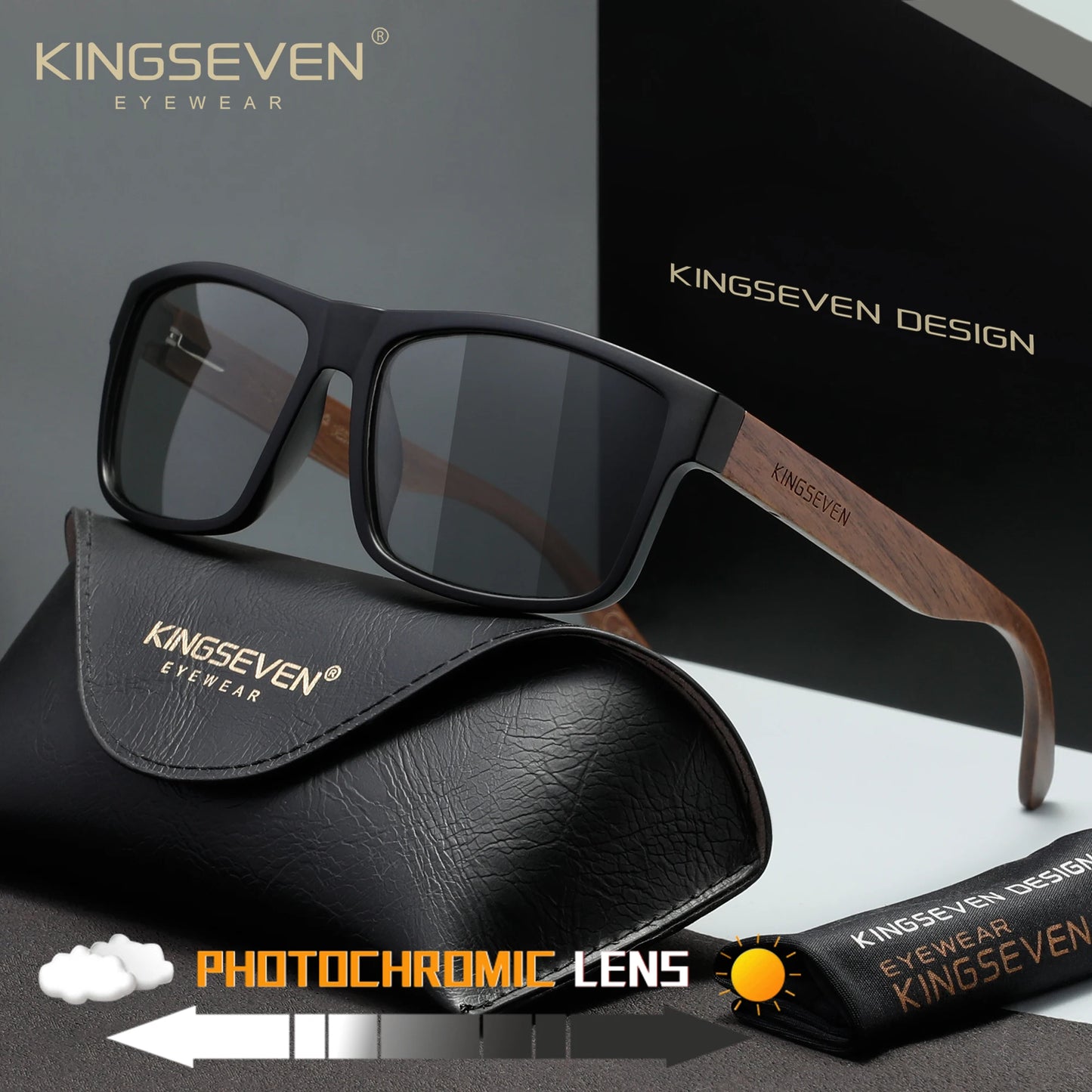 KINGSEVEN Fashion Sunglasses Wooden Men Women Round Fashion Eyewear Polarized UV400 Male Large Frame Retro Glasses