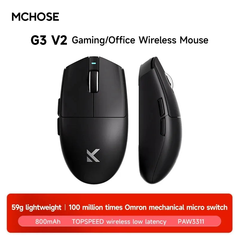 MCHOSE G3 Ultra Wireless Gaming Mouse Tri-Mode PAW3395 26000 DPI, 8K Polling Rate, 64g Ultra-Lightweight Wireless Gaming Mouse for PC, Laptop & Office