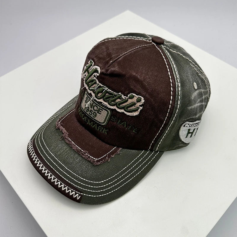 Koreanische Vintage-Waschung Baseballcaps für Herren und Damen aus Baumwolle, Snapback-Caps mit Stickerei, neue vielseitige Mode-Lettering-Freizeitcaps im Distressed-Look