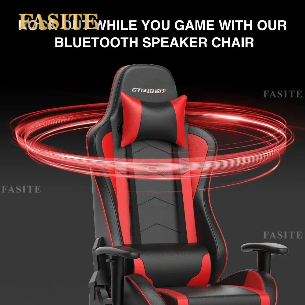 Gaming Chair with Footrest Speakers Video Game Chair Bluetooth Music Heavy Duty Ergonomic Computer Office Desk Chair Red