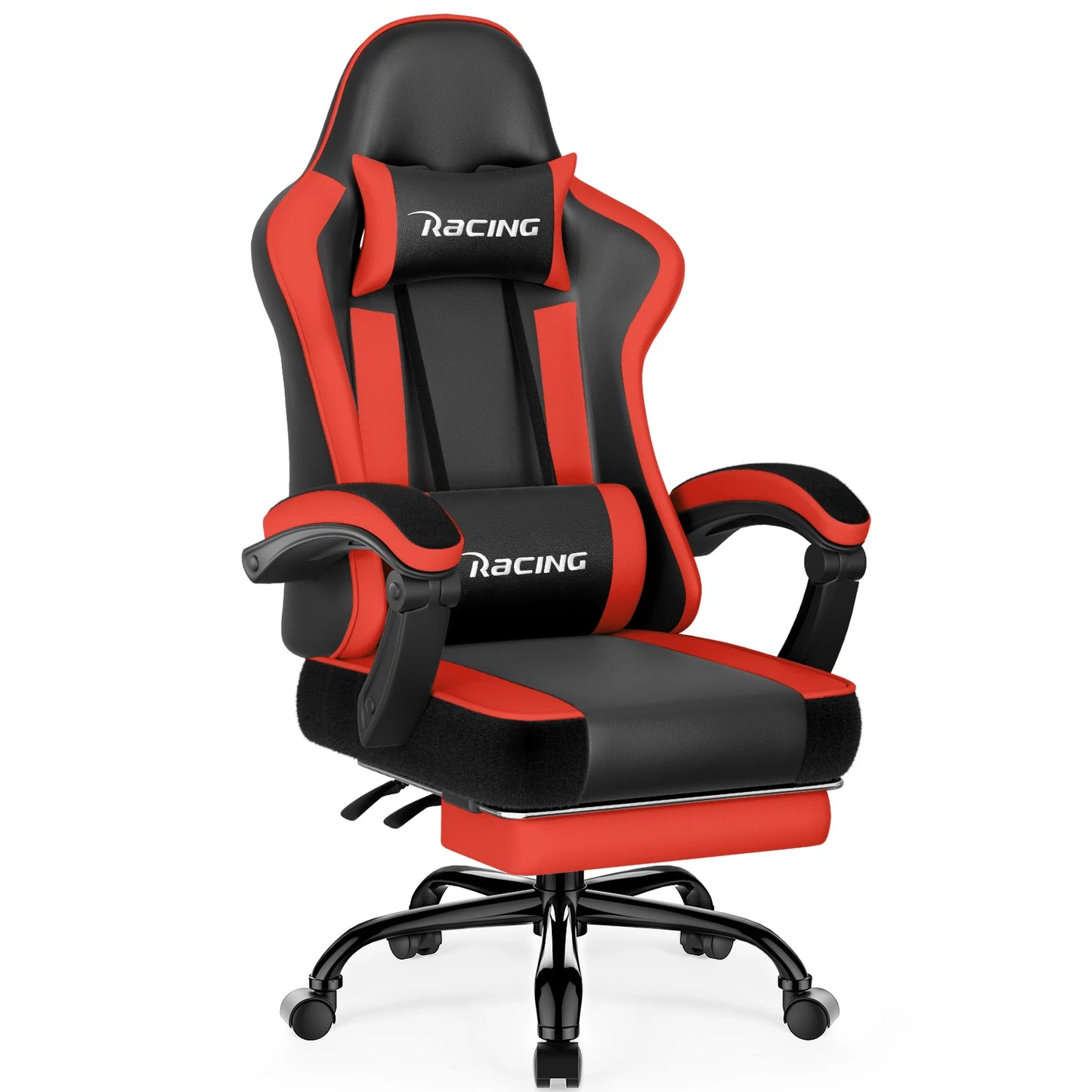AUTHMIC Ergonomic Gaming Chair with 170° Reclining Backrest, Foldable Footrest, Soft Armrests, Supports 150kg, Breathable Material