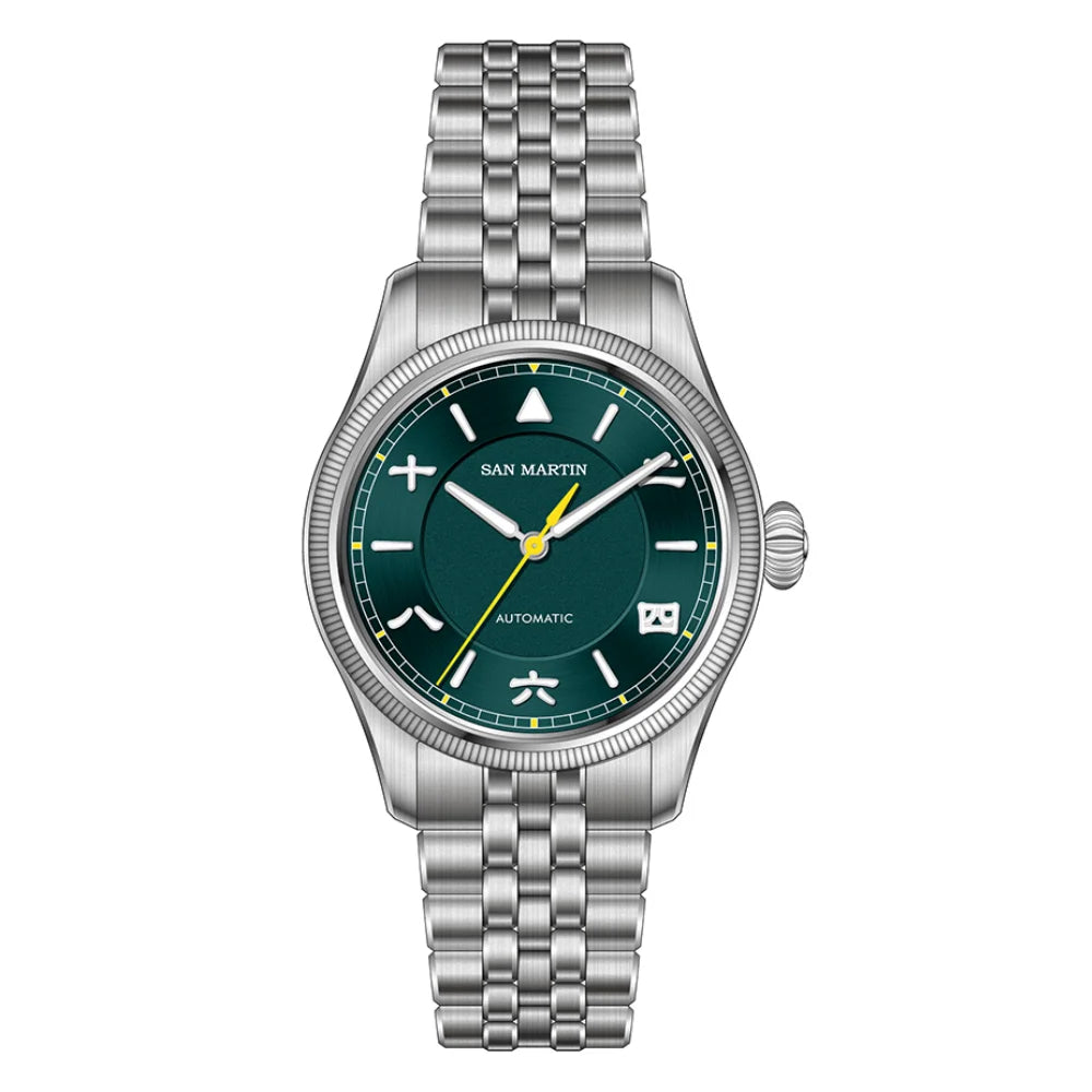 San Martin 39.5mm Retro Chinese Characters Indices Dial Men Pilot Watch YN55 100M Waterproof BGW-X1 Luminous SN0033C