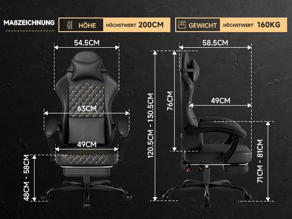 Silla gaming ergonómica PINGGO con reposapiés, masaje y cuero PVC, silla de oficina para PC gaming, capacidad de carga 150kg