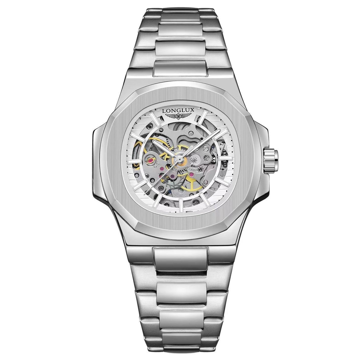 LONGLUX Men automatic mechanical watch luxury watches waterproof skeleton business cheap wholesale stainless steel gift watch