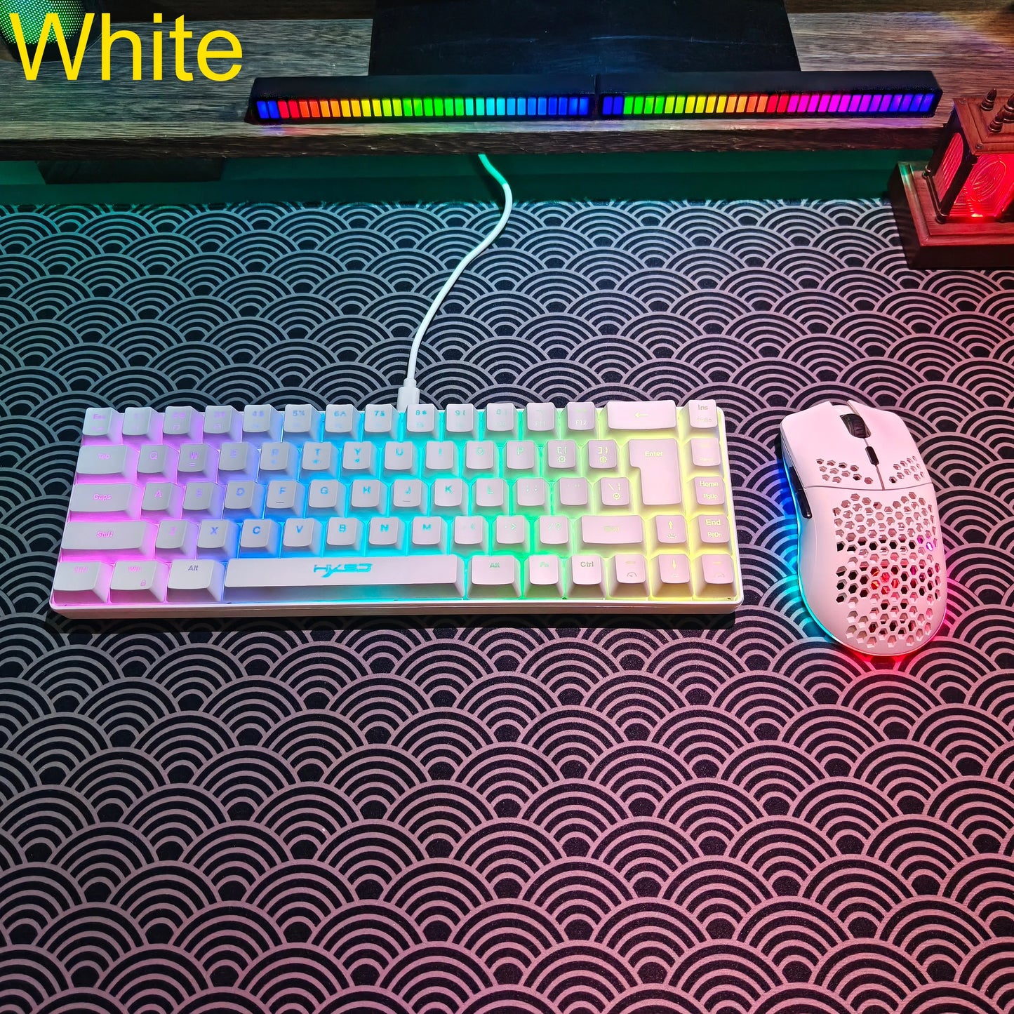 Conjunto gaming portátil HXSJ 60% RGB de teclado y ratón: teclado de membrana con cable de 68 teclas y ratón inalámbrico ligero de 3 modos para PC y Mac