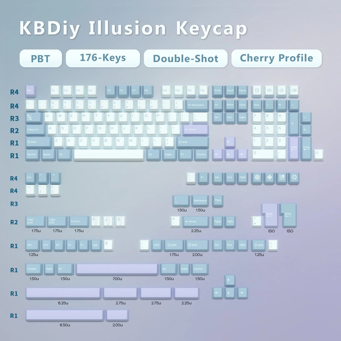 Keycaps KBDiy GMK Illusion perfil Cherry de PBT de doble inyección ISO para kit de teclado mecánico gamer, estilo retro gaming