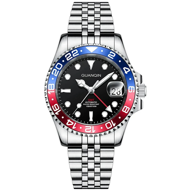 GUANQIN GMT Reloj para hombre 2025 nuevo reloj automático para hombre NH34 reloj mecánico de pulsera con cristal de zafiro y acero inoxidable para mano izquierda