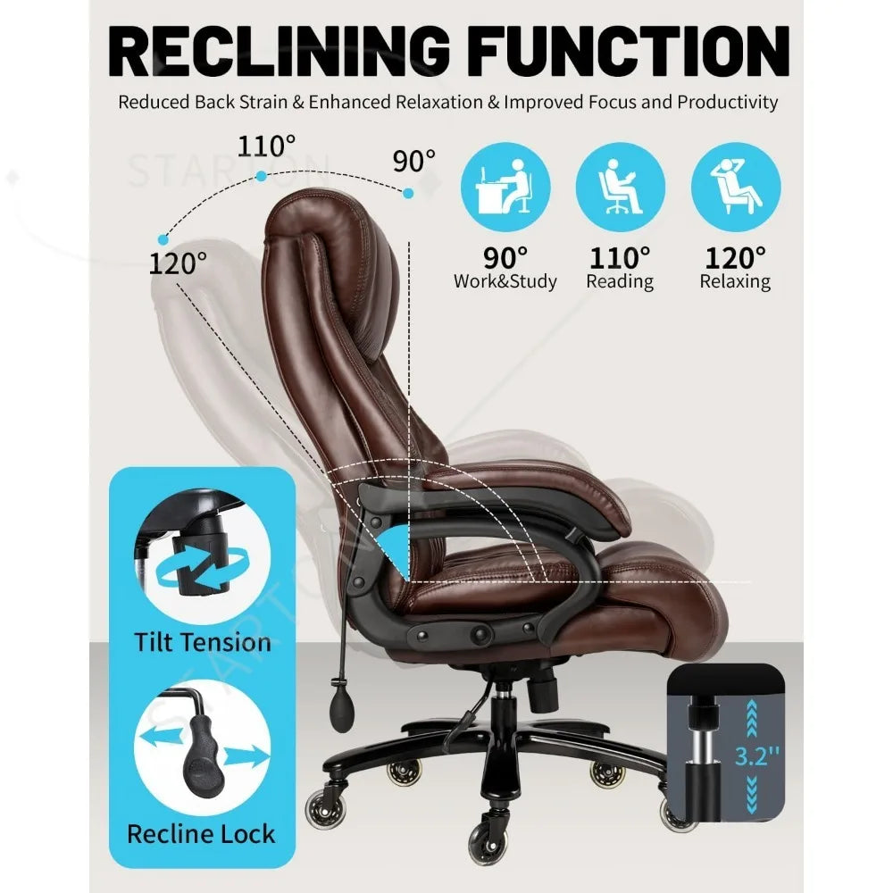 500Lbs Big Tall Office Chair, Wide Spring Seat Executive Design, 360 Swivel Desk Chair Heavy Duty Casters