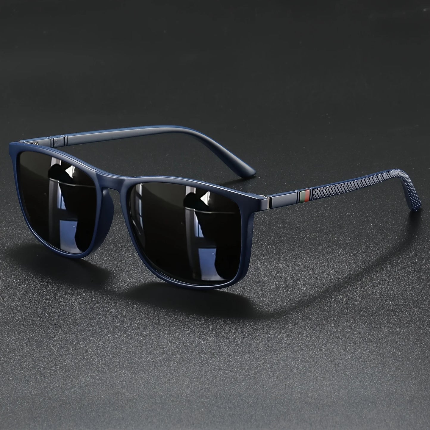 Classic Fashion Square Sunglasses - Lightweight Frame with Red/Green Stripe Temples, UV400 for Travel & Daily Wear