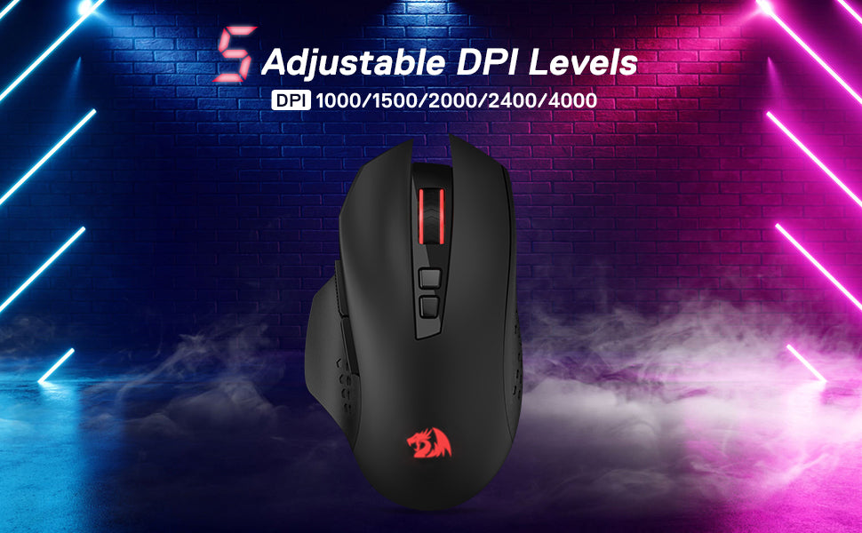 Mouse da gaming wireless Redragon M656 Gainer, 4000 DPI, 2.4Ghz, mouse gamer wireless con 5 livelli DPI, 7 pulsanti macro, retroilluminazione LED rossa