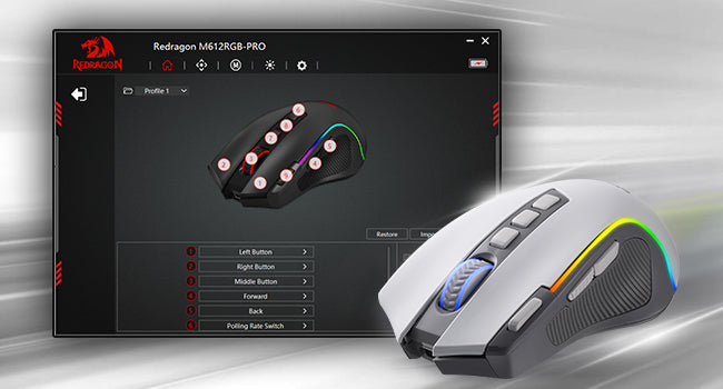 Redragon M612 PRO RGB BT 2.4G Ratón gaming gamer, óptico inalámbrico de 8000 DPI, 9 botones programables, 7 modos de retroiluminación, B