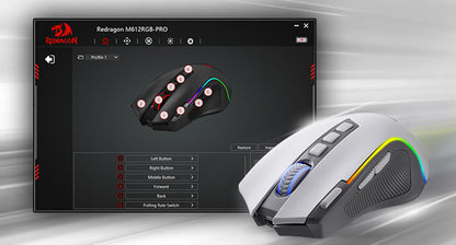 Redragon M612 PRO RGB BT 2.4G Ratón gaming gamer, óptico inalámbrico de 8000 DPI, 9 botones programables, 7 modos de retroiluminación, B