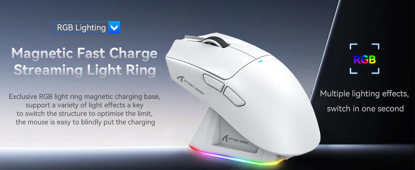 Mouse da gaming wireless ATTACK SHARK X11 con dock di ricarica e sensore gaming PixArt PAW3311, BT/2.4G wireless/cablato