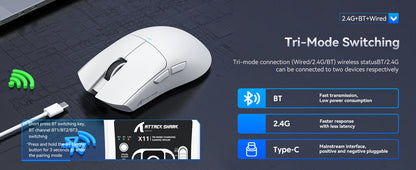 Mouse da gaming wireless ATTACK SHARK X11 con dock di ricarica e sensore gaming PixArt PAW3311, BT/2.4G wireless/cablato