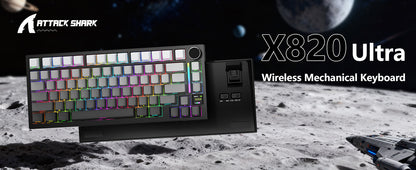Attack Shark X820Ultra Wireless 75% Mechanical Gaming Keyboard with Screen & Knob Hot Swappable 2.4GHz/BT/Wired RGB