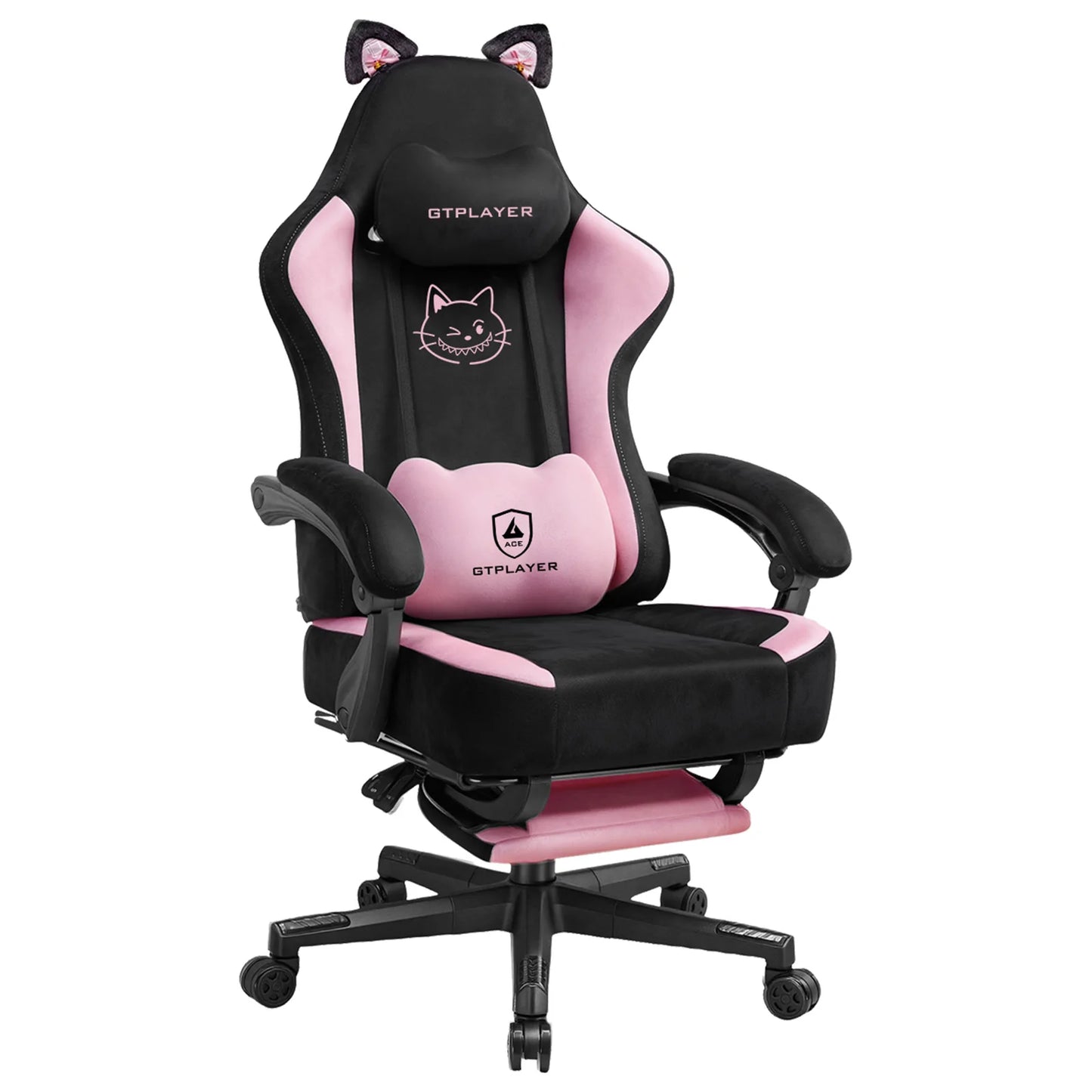 GTPLAYER Cute Gaming Chair with Velvet Fabric Ergonomic Office Chair Gamer Chair with Cat Ears 150kg Pink