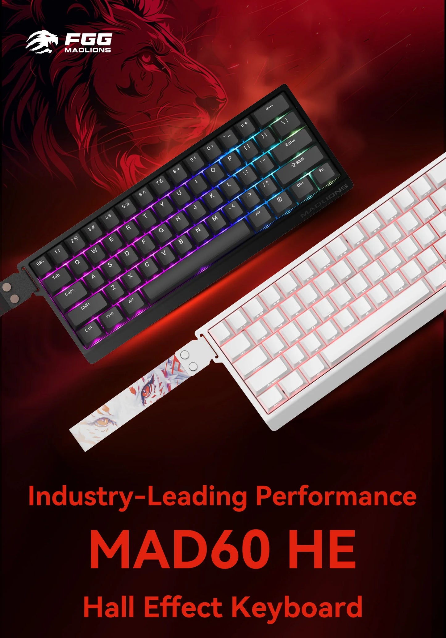 FGG MADLIONS MAD 60/68 Pro Teclado mecánico con interruptor magnético, cableado, 68%, teclados gaming con Rapid Trigger RGB, teclados personalizados