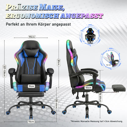 Devoko Ergonomic gaming chair with multi-color RGB lighting, footrest, height adjustable and tiltable for Games