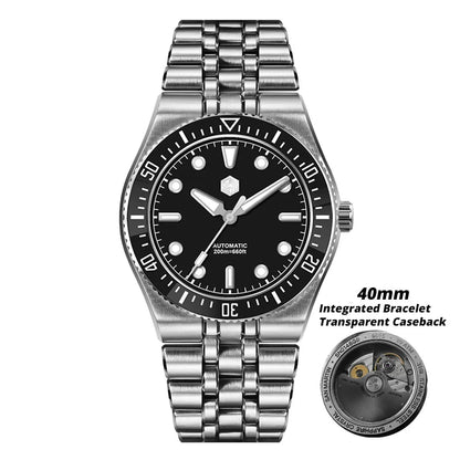 Relógio de mergulho de luxo para homem San Martin 40mm Miyota 9015, mostrador em esmalte sunburst, relógio de pulso mecânico automático, resistente à água 200m, SN0148