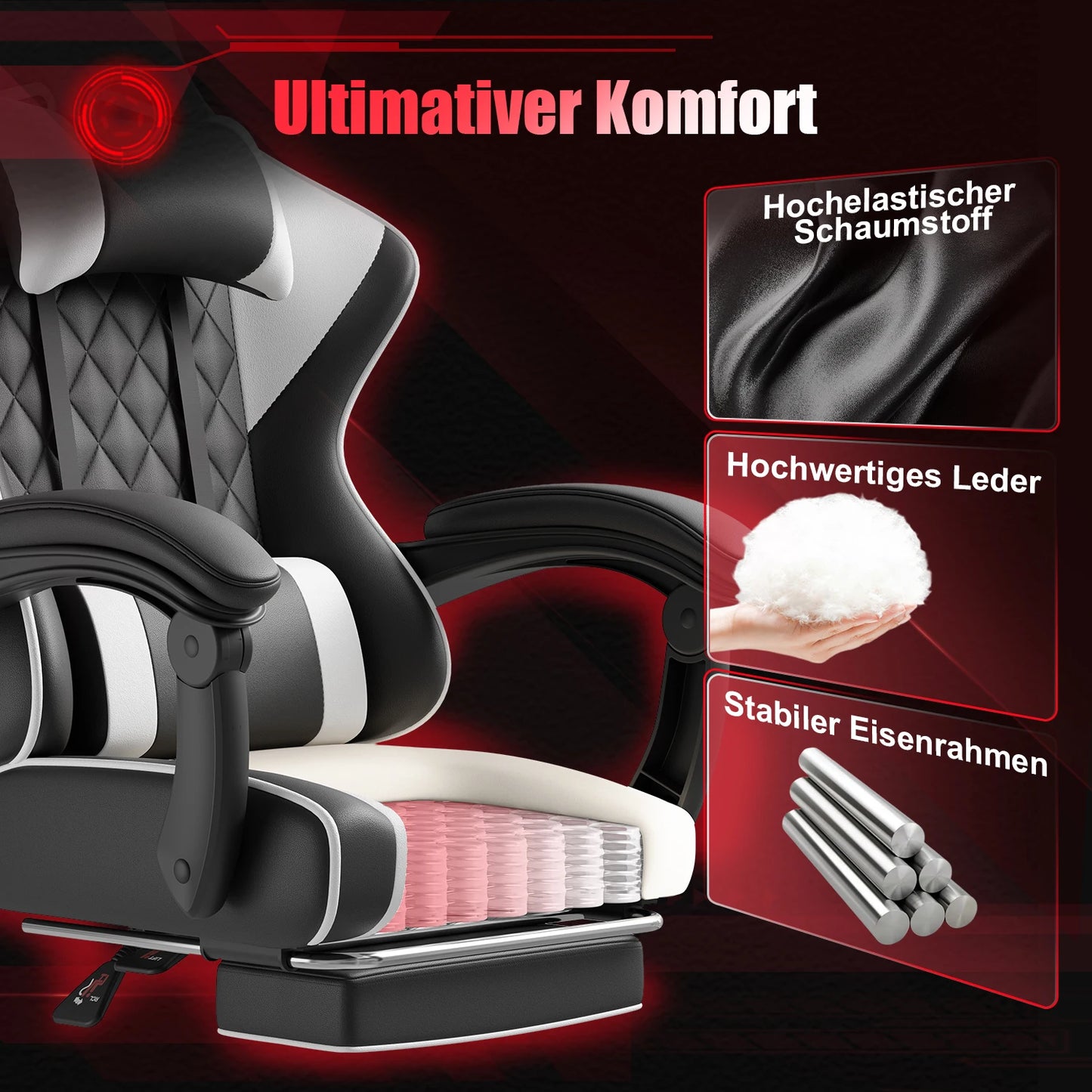 HOMALL Ergonomic Massage Gaming Chair with Lumbar Support, Adjustable Height Reclining Computer Chair, Swivel Office Chair with Headrest & Footrest