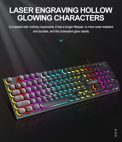 Russian Keyboard with Russian English Letter 100% Keyboard Mouse Kit Translucent Keycaps Backlight Punk Round Keycap Wired TF270