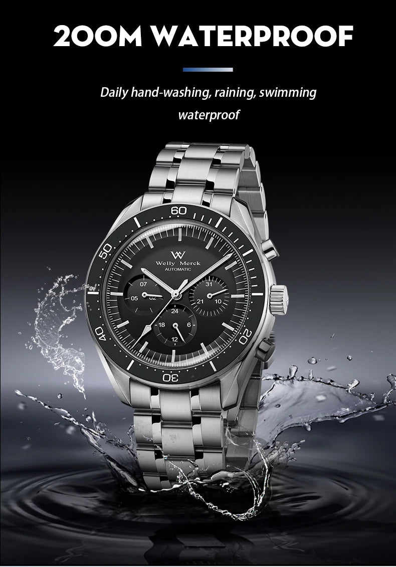 Orologio WM automatico meccanico 200M impermeabile casual classico business Welly Merck da uomo 170M-WM