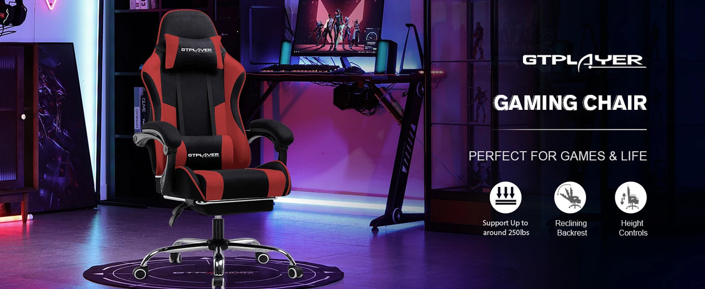 GTPLAYER Office Chair Gaming Chair Fabric Gaming Armchair Ergonomic Gamer Chair Footrest Headrest Lin Pillow Padded