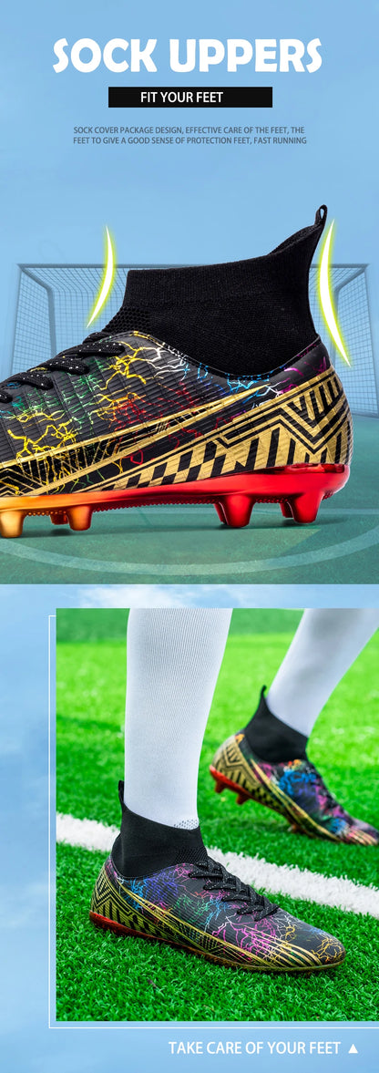 Men's Football Shoes Professional Gold Plated FG Soccer Cleats High Performance Sports Sneakers for Artificial Grass Competitive