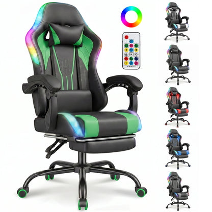 Devoko Ergonomic gaming chair with multi-color RGB lighting, footrest, height adjustable and tiltable for Games