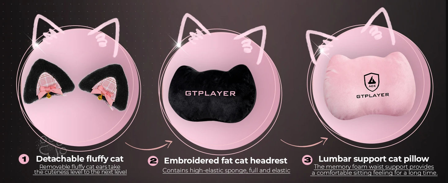 GTPLAYER Cute Gaming Chair with Velvet Fabric Ergonomic Office Chair Gamer Chair with Cat Ears 150kg Pink