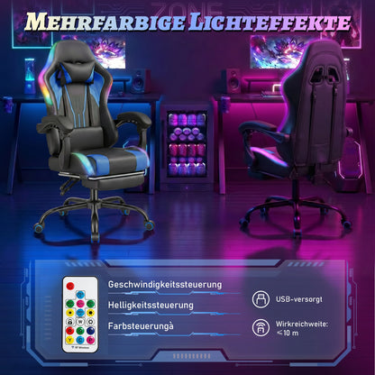 Devoko Ergonomic gaming chair with multi-color RGB lighting, footrest, height adjustable and tiltable for Games