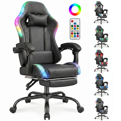 Devoko Ergonomic gaming chair with multi-color RGB lighting, footrest, height adjustable and tiltable for Games