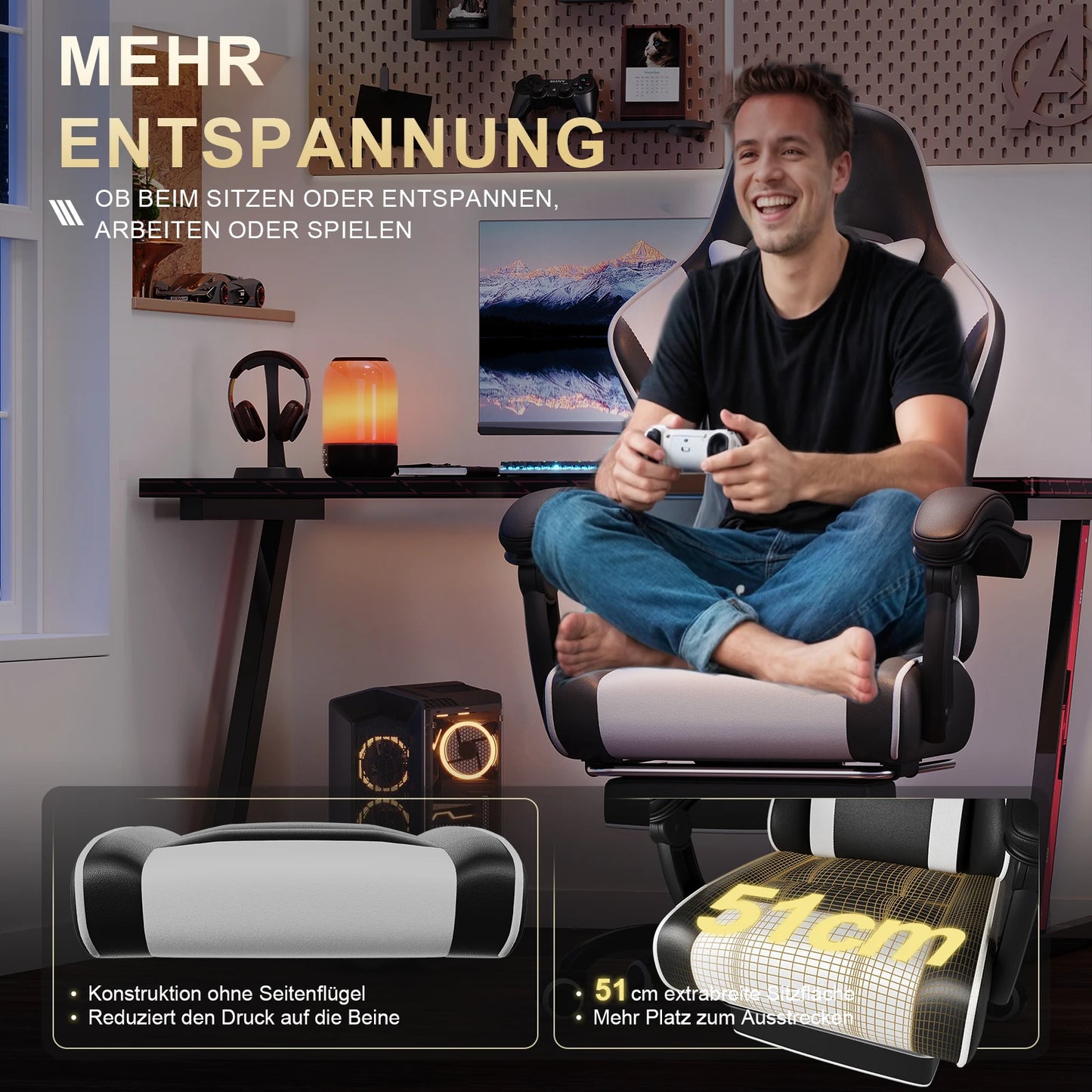 HOMALL Ergonomic Massage Gaming Chair with Lumbar Support, Adjustable Height Reclining Computer Chair, Swivel Office Chair with Headrest & Footrest