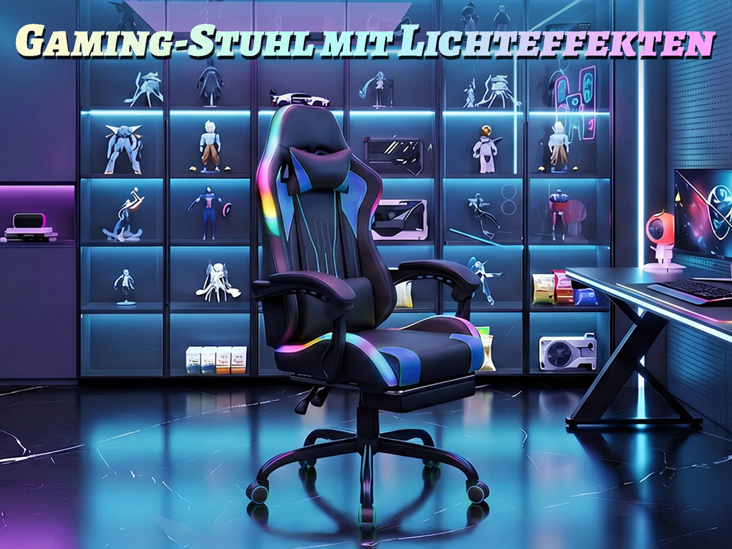 Devoko Ergonomic gaming chair with multi-color RGB lighting, footrest, height adjustable and tiltable for Games