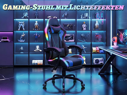 Devoko Ergonomic gaming chair with multi-color RGB lighting, footrest, height adjustable and tiltable for Games