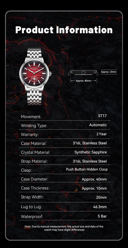 Seagull Natural Series 39.5mm Men's Watch Automatic Mechanical Watches Luminous Stainless Steel Sapphire Bracelet 2026 New 6180