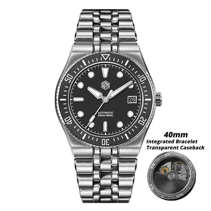 Relógio de mergulho de luxo para homem San Martin 40mm Miyota 9015, mostrador em esmalte sunburst, relógio de pulso mecânico automático, resistente à água 200m, SN0148