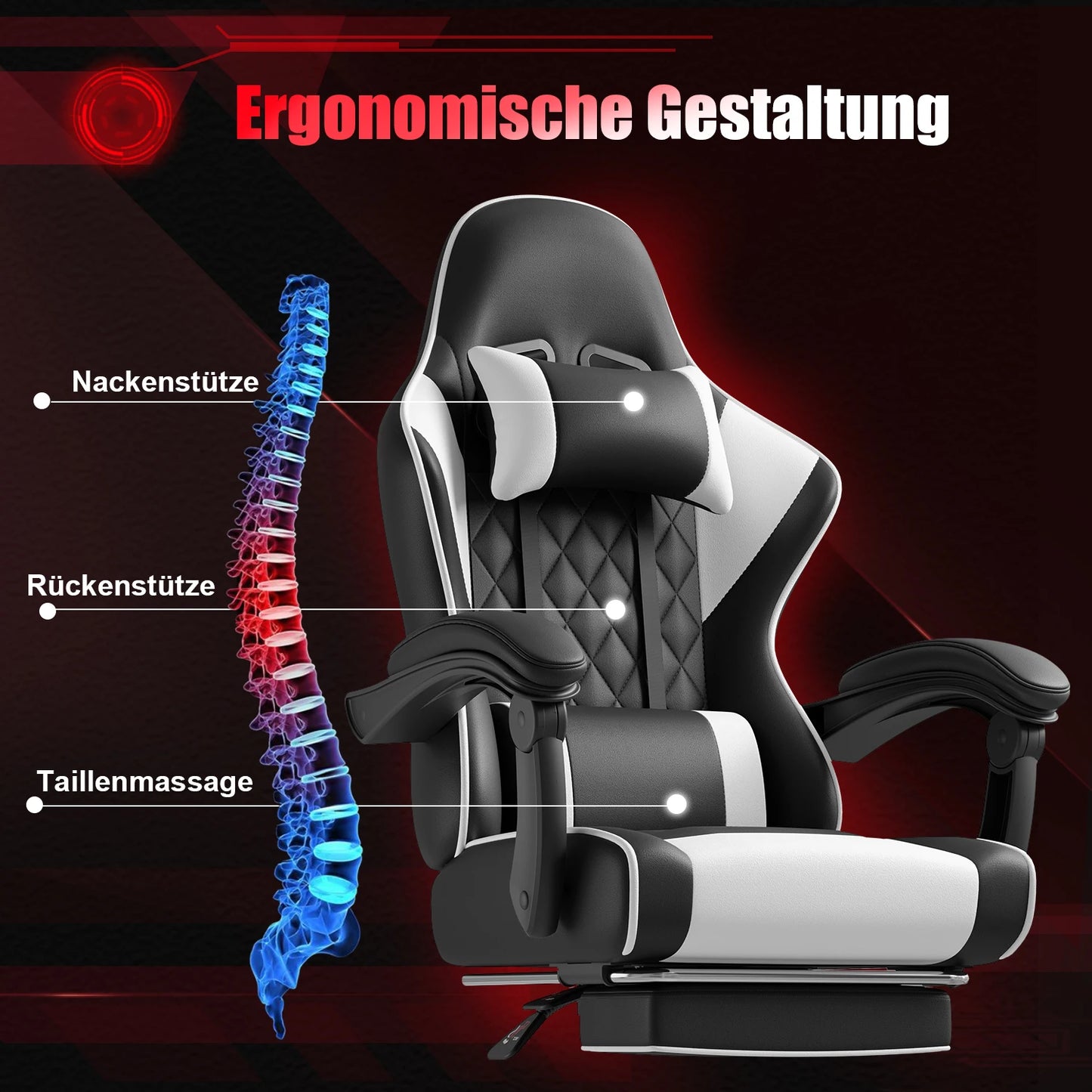 HOMALL Ergonomic Massage Gaming Chair with Lumbar Support, Adjustable Height Reclining Computer Chair, Swivel Office Chair with Headrest & Footrest