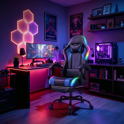 Devoko Ergonomic gaming chair with multi-color RGB lighting, footrest, height adjustable and tiltable for Games